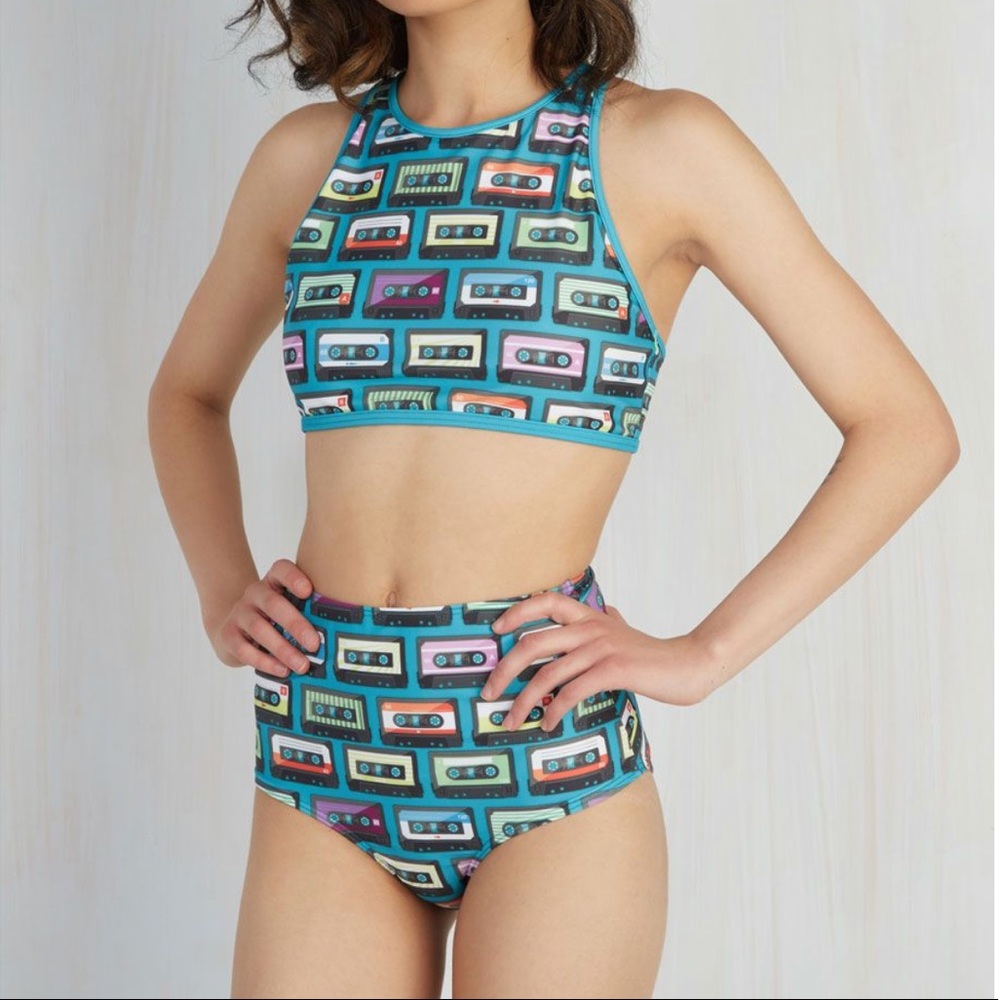 Modcloth retro cassette tape bikini top large